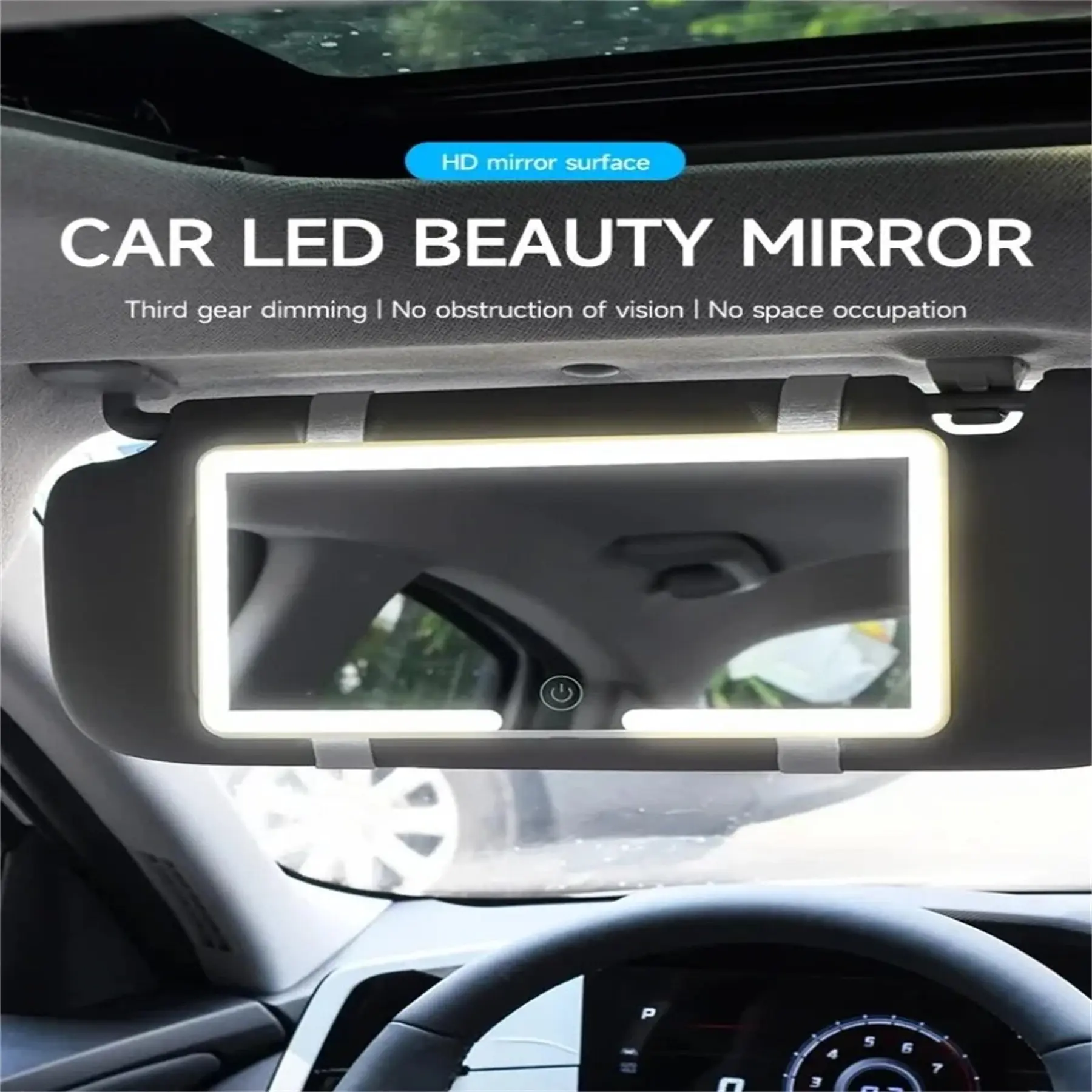 LED Car Visor Vanity Mirror with Touchscreen Control - Image 3